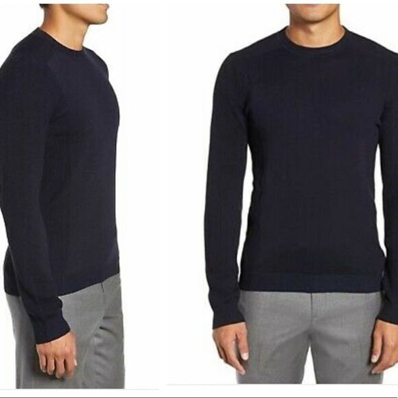 TED Baker Chemin Wool Blend Crew Neck Ribbed sleeves Sweater Navy Blue NWT  XL - Picture 1 of 12